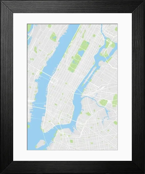 Framed Print : New York colored vector map detailed plan of the city, rivers and streets Framed Print : New York colored vector map detailed plan of the city, rivers and streets