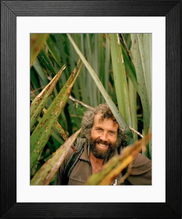 Framed Print : Trapper Bruce Reay amidst flax plants at Westland National Park. west coast, South Island, New Zealand Framed Print : Trapper Bruce Reay amidst flax plants at Westland National Park. west coast, South Island, New Zealand