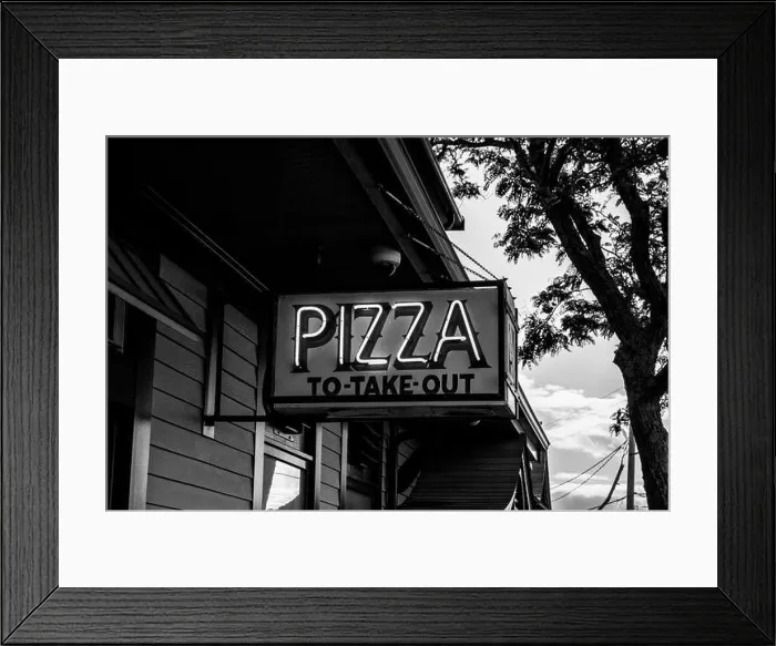 Framed Print : Pizza to take out. Black and white Framed Print : Pizza to take out. Black and white