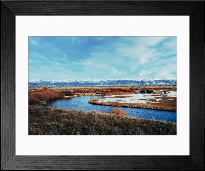 Framed Print : Picturesque view of snow covered Teton mountain range with a winding river in the foreground. Tetonia, Idaho. Teton scenic byway Framed Print : Picturesque view of snow covered Teton mountain range with a winding river in the foreground. Tetonia, Idaho. Teton scenic byway