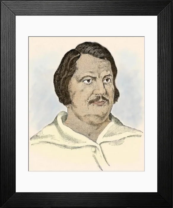Framed Print : Honore de Balzac. French writer and journalist. Critic and printer (1799-1850) 19th Century. Engraving. Later colouration Framed Print : Honore de Balzac. French writer and journalist. Critic and printer (1799-1850) 19th Century. Engraving. Later colouration