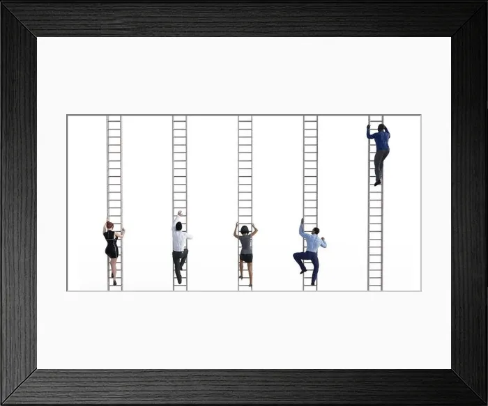Framed Print : Business People Climbing Ladders to Reach the Top