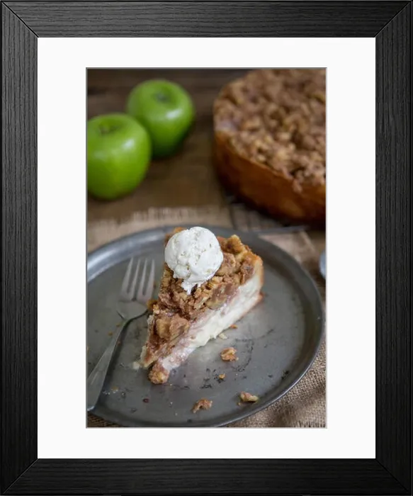 Framed Print : Sour Cream Apple Pie Slice on Tin Plate Framed Print : Sour Cream Apple Pie Slice on Tin Plate