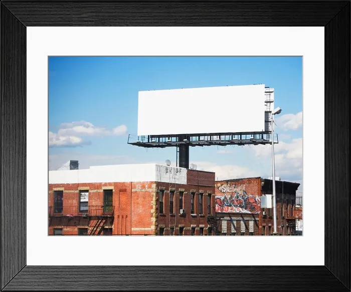 Framed Print : Blank billboard over urban buildings Framed Print : Blank billboard over urban buildings