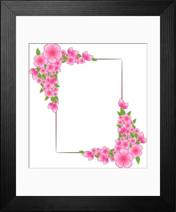 Framed Print : Card template with border of Pink flowers, leaves. Wedding Invitation, save the date, thank you, rsvp card Design template. Vector decorative greeting Framed Print : Card template with border of Pink flowers, leaves. Wedding Invitation, save the date, thank you, rsvp card Design template. Vector decorative greeting
