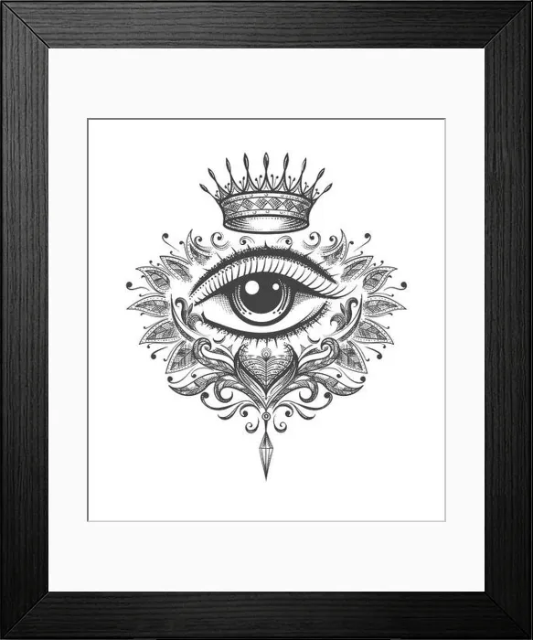 Framed Print : Mystical Tattoo of All Seeing Eye with Crown drawn in Engraving Style. Vector illustration Framed Print : Mystical Tattoo of All Seeing Eye with Crown drawn in Engraving Style. Vector illustration