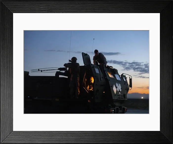 Framed Print : U.S. Marines with Marine Aviation Weapons and Tactics Squadron One conduct a safety check on a High Mobility Artillery Rocket System during Weapons Framed Print : U.S. Marines with Marine Aviation Weapons and Tactics Squadron One conduct a safety check on a High Mobility Artillery Rocket System during Weapons