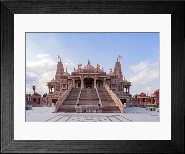 Framed Print : Exterior view of the famous BAPS Shri Swaminarayan Mandir at Chino, California Framed Print : Exterior view of the famous BAPS Shri Swaminarayan Mandir at Chino, California