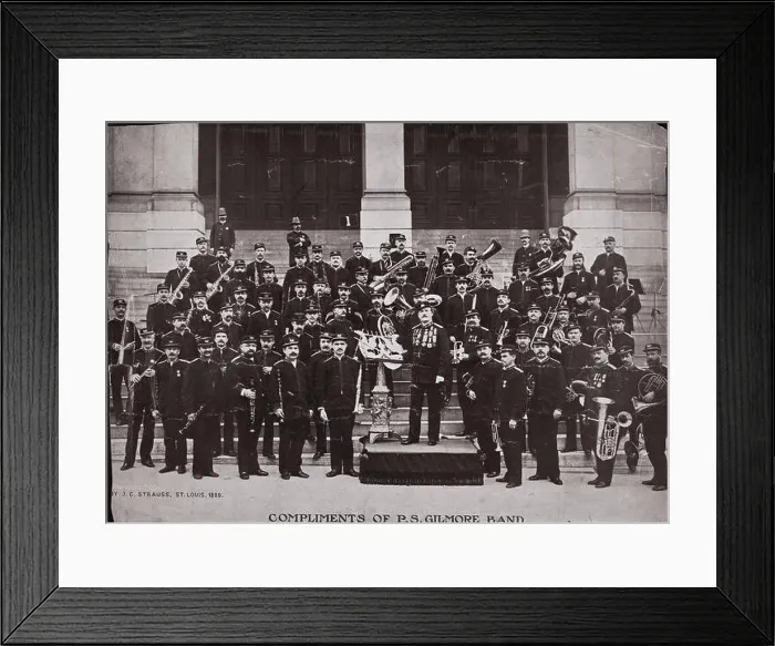 Framed Print : P.S. Gilmore Band on steps of Exposition and Music Hall Framed Print : P.S. Gilmore Band on steps of Exposition and Music Hall