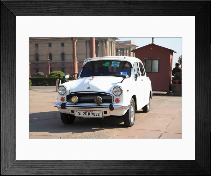 Framed Print : Ambassador car for government officials, Secretariat North Block, offices for government ministers, New Delhi, India Framed Print : Ambassador car for government officials, Secretariat North Block, offices for government ministers, New Delhi, India