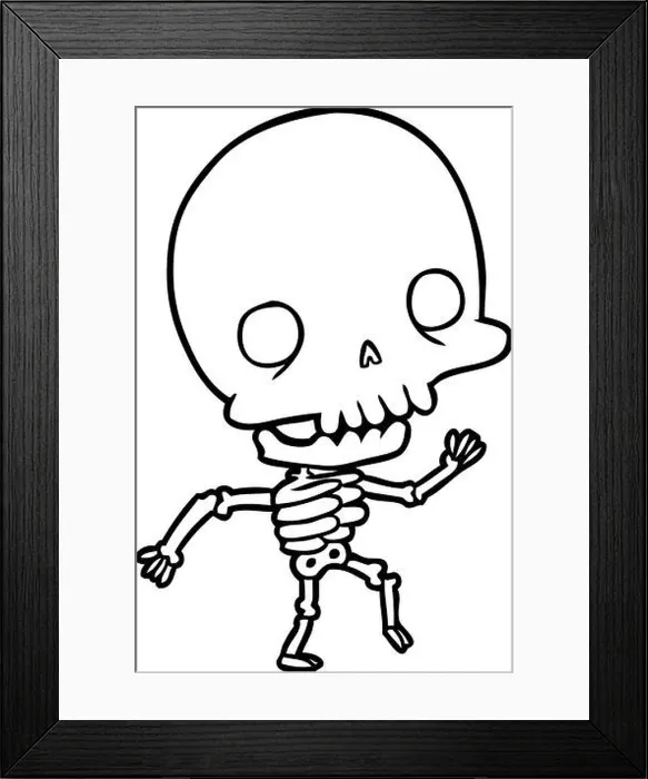 Framed Print : cute line drawing of a dancing skeleton Framed Print : cute line drawing of a dancing skeleton