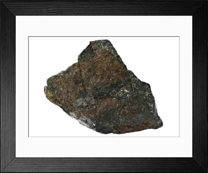 Framed Print : ilmenite (titanium ore) from Froland, Norway isolated on white background