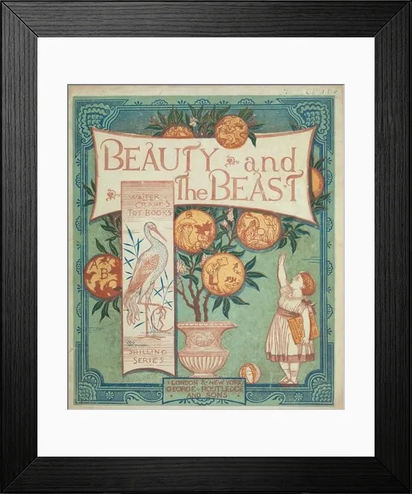 Framed Print : book cover of Beauty and the beast by Walter Crane, Edmund Evans, Published in London & New York by George Routledge and Sons in 1874 Framed Print : book cover of Beauty and the beast by Walter Crane, Edmund Evans, Published in London & New York by George Routledge and Sons in 1874