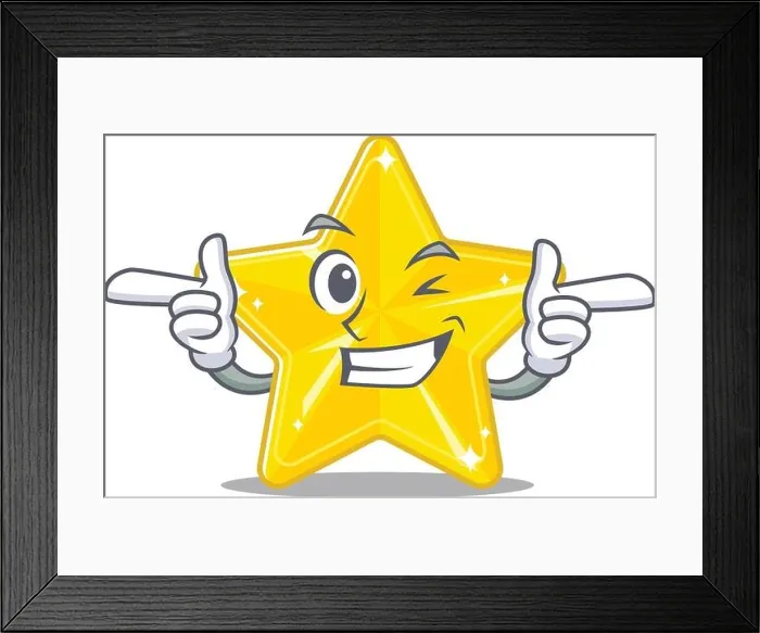 Framed Print : Cartoon design concept of shiny star with funny wink eye Framed Print : Cartoon design concept of shiny star with funny wink eye