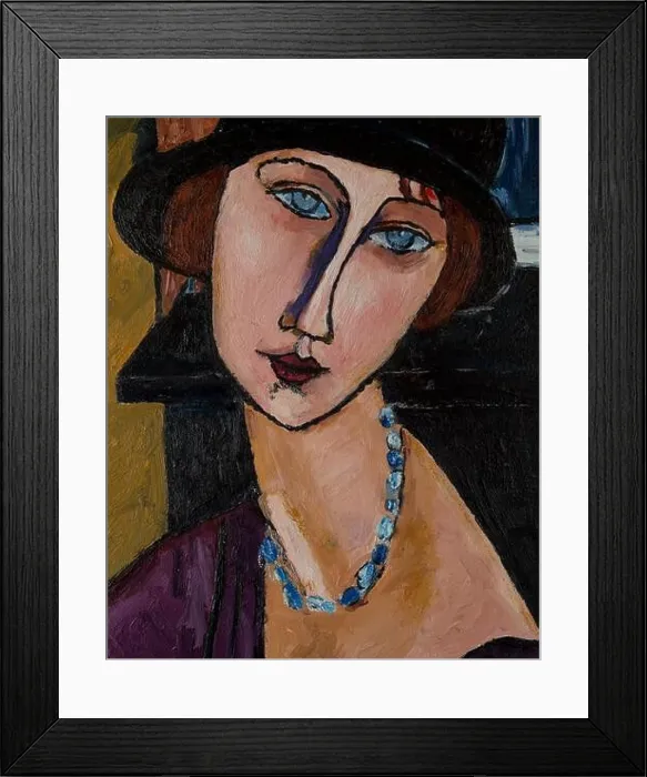 Framed Print : Portrait of a girl in a hat. Beautiful oil painting on canvas. Based on the magnificent painting by Modigliani. Brush strokes and canvas textures Framed Print : Portrait of a girl in a hat. Beautiful oil painting on canvas. Based on the magnificent painting by Modigliani. Brush strokes and canvas textures