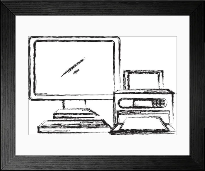Framed Print : computer desktop with printer Framed Print : computer desktop with printer