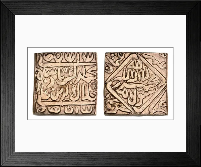 Framed Print : Solid silver Indian Temple Token (c1900) Same design and weight as a C17th Akbar rupee. Not legal currency, used as votive offerings or religious gift Framed Print : Solid silver Indian Temple Token (c1900) Same design and weight as a C17th Akbar rupee. Not legal currency, used as votive offerings or religious gift