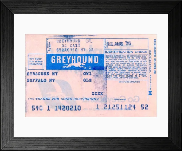 Framed Print : Greyhound bus ticket 21251124 Framed Print : Greyhound bus ticket 21251124