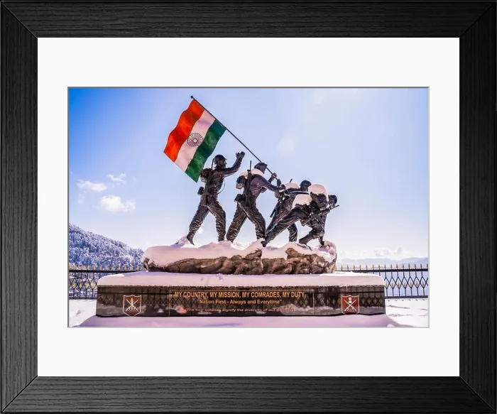 Framed Print : Silhouette of Indian army statue and India flag monument during twilight in Shimla, Himachal Pradesh, India Framed Print : Silhouette of Indian army statue and India flag monument during twilight in Shimla, Himachal Pradesh, India