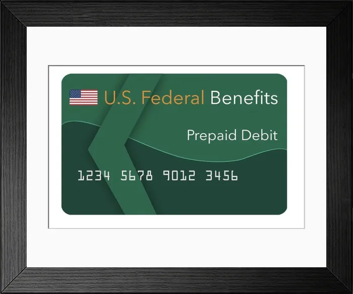 Framed Print : Federal benefits for Social Security, SSI, VA and more can be paid using a prepaid debit card. Here is a mock prepaid government debit card. This is Framed Print : Federal benefits for Social Security, SSI, VA and more can be paid using a prepaid debit card. Here is a mock prepaid government debit card. This is