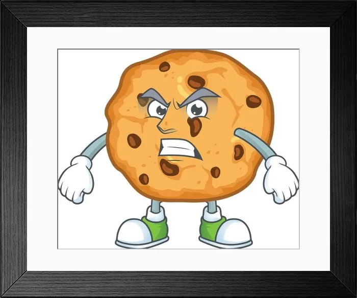 Framed Print : cartoon character of chocolate chips cookies with angry face Framed Print : cartoon character of chocolate chips cookies with angry face