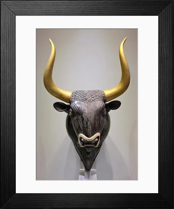 Framed Print : Stone bull's - head rhyton, a masterpiece of the Minoan art in the Archaeological Museum of Heraklion, Crete island, Greece Framed Print : Stone bull's - head rhyton, a masterpiece of the Minoan art in the Archaeological Museum of Heraklion, Crete island, Greece