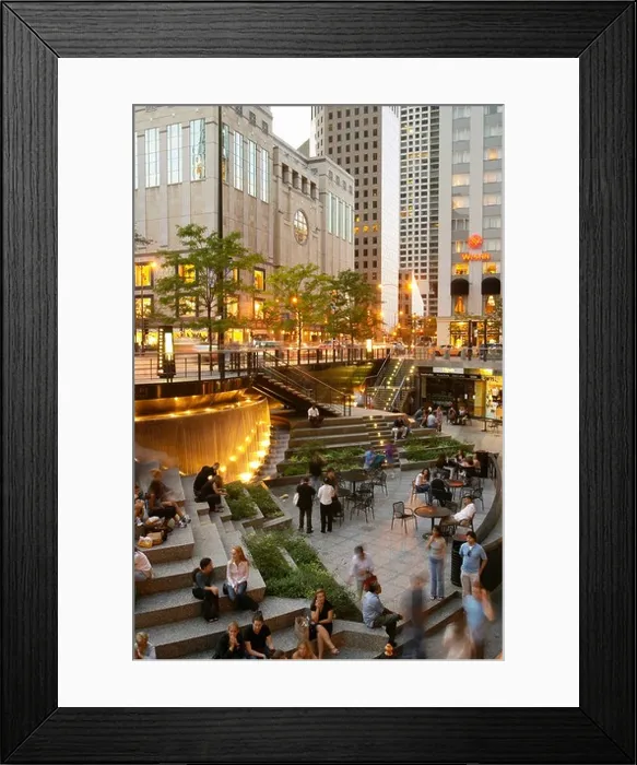 Framed Print : NIGHT Chicago Illinois John Hancock Center plaza people outdoors on steps fountain night Michigan Avenue Framed Print : NIGHT Chicago Illinois John Hancock Center plaza people outdoors on steps fountain night Michigan Avenue