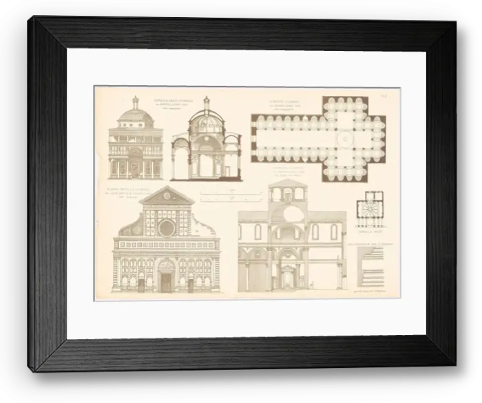 Framed Print : N.N. Capella Pazzi, Florence. S. Spirito, Florence. S. Maria Novella, Florence. S. Lorenzo, Florence. (From: Baukunst d) Framed Print : N.N. Capella Pazzi, Florence. S. Spirito, Florence. S. Maria Novella, Florence. S. Lorenzo, Florence. (From: Baukunst d)