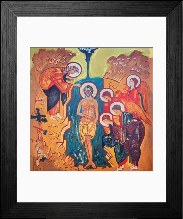 Framed Print : VIENNA, AUSTRIA - DECEMBER 19, 2016: The icon of the Baptist of Christ on the canvas in church Brigitta Kirche by unknown artist of 20. cent Framed Print : VIENNA, AUSTRIA - DECEMBER 19, 2016: The icon of the Baptist of Christ on the canvas in church Brigitta Kirche by unknown artist of 20. cent