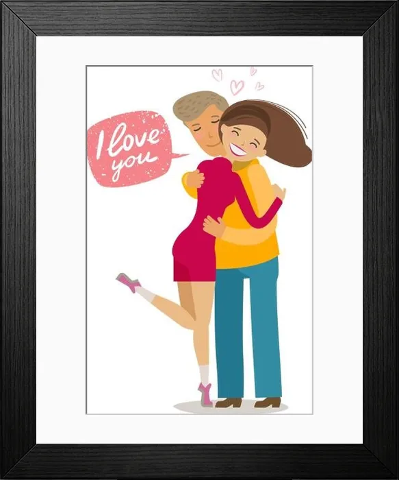 Framed Print : Happy loving couple hugging each other. Romance concept. Cartoon vector illustration in flat style Framed Print : Happy loving couple hugging each other. Romance concept. Cartoon vector illustration in flat style
