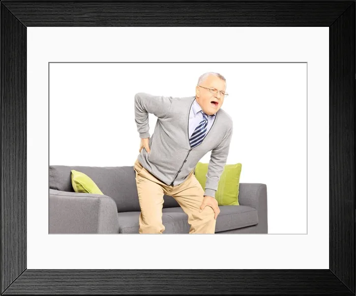 Framed Print : Senior man suffering from back pain Framed Print : Senior man suffering from back pain