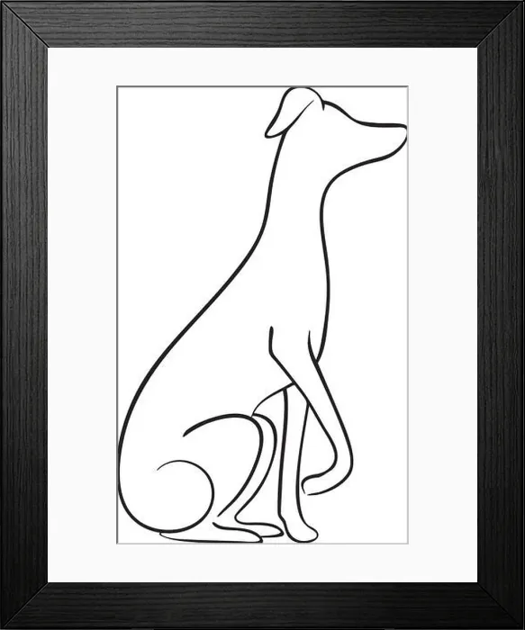 Framed Print : Sitting dog in brushwork style, based on an Italian Greyhound, - 1 color black, safe for plotters, laser cutting Framed Print : Sitting dog in brushwork style, based on an Italian Greyhound, - 1 color black, safe for plotters, laser cutting