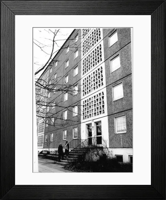 Framed Print : Potsdam residential area Am Stern Neuendorfer Straße 22 staircase ornamental structures on the facade window pebble plates in the year February 1996 Framed Print : Potsdam residential area Am Stern Neuendorfer Straße 22 staircase ornamental structures on the facade window pebble plates in the year February 1996