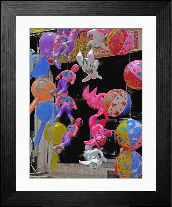 Framed Print : Different Plastic air toys for sell, India Framed Print : Different Plastic air toys for sell, India