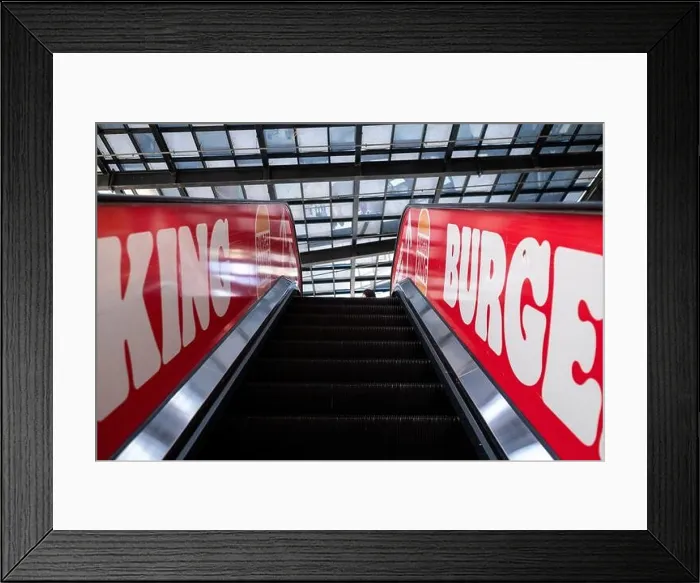 Framed Print : Burger King, the fast-food chain at Aeria Mall, the major shopping centre in Anfa Park, a new district still under construction and claiming the eco-d Framed Print : Burger King, the fast-food chain at Aeria Mall, the major shopping centre in Anfa Park, a new district still under construction and claiming the eco-d