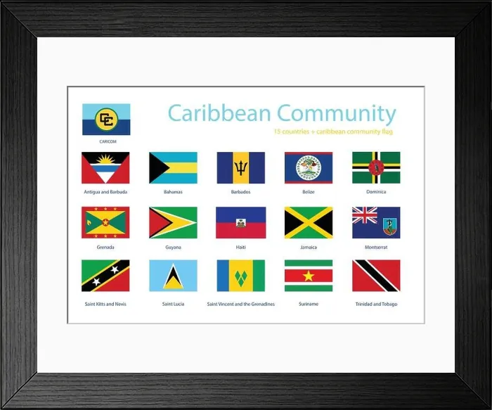 Framed Print : Caribbean Community member flags vector icon set. Flag buttons of CARICOM Framed Print : Caribbean Community member flags vector icon set. Flag buttons of CARICOM