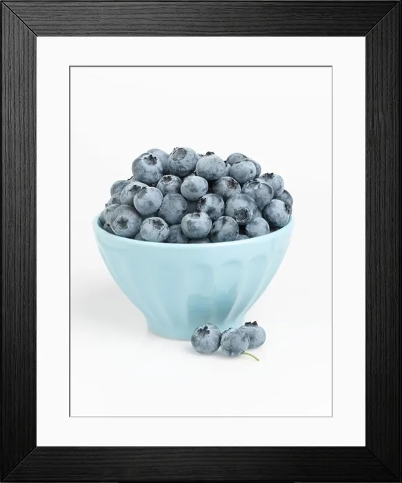 Framed Print : Bowl of blueberries isolated on white background Framed Print : Bowl of blueberries isolated on white background