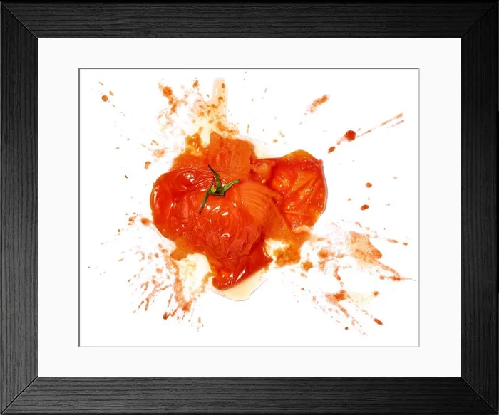 Framed Print : Smashed tomato on white background Framed Print : Smashed tomato on white background