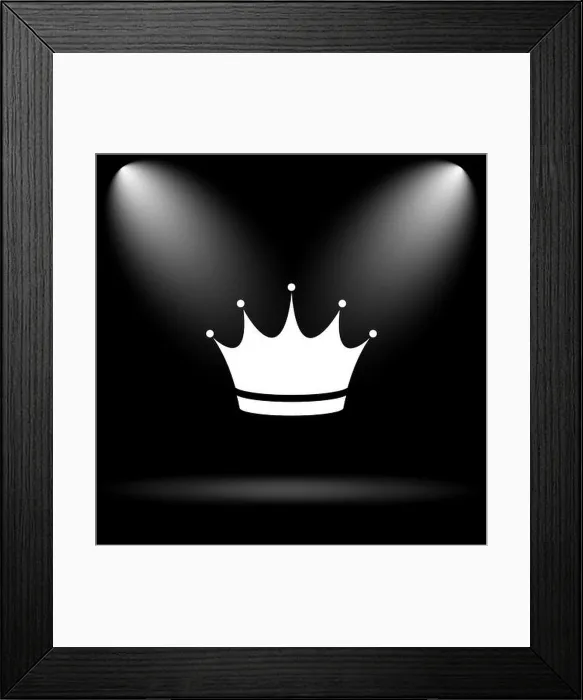 Framed Print : Crown icon. Internet button on black background Framed Print : Crown icon. Internet button on black background