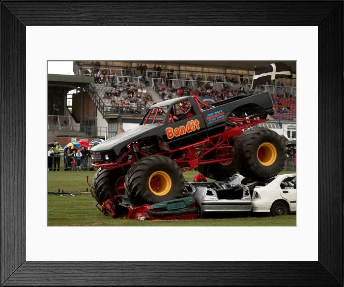 Framed Print : monster, truck, crushing, cars, bigfoot, suv, four, by, 4, 4X4, four wheel drive, big, wheels, tires, tyres, show, public, liabi Framed Print : monster, truck, crushing, cars, bigfoot, suv, four, by, 4, 4X4, four wheel drive, big, wheels, tires, tyres, show, public, liabi