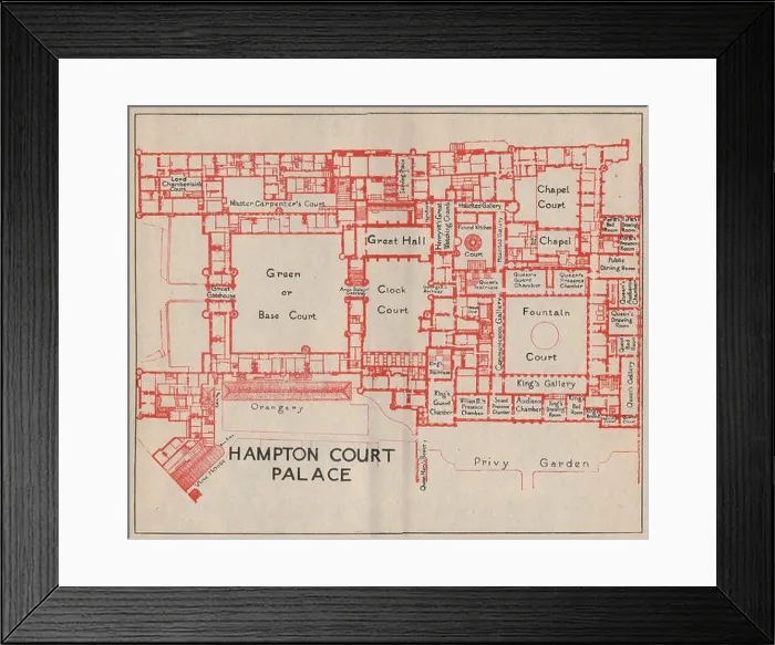 Framed Print : HAMPTON COURT PALACE. Vintage ground plan. London 1951 old vintage map chart Framed Print : HAMPTON COURT PALACE. Vintage ground plan. London 1951 old vintage map chart