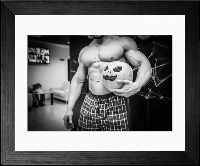 Framed Print : Halloween bodybuilder with pumpkin Framed Print : Halloween bodybuilder with pumpkin
