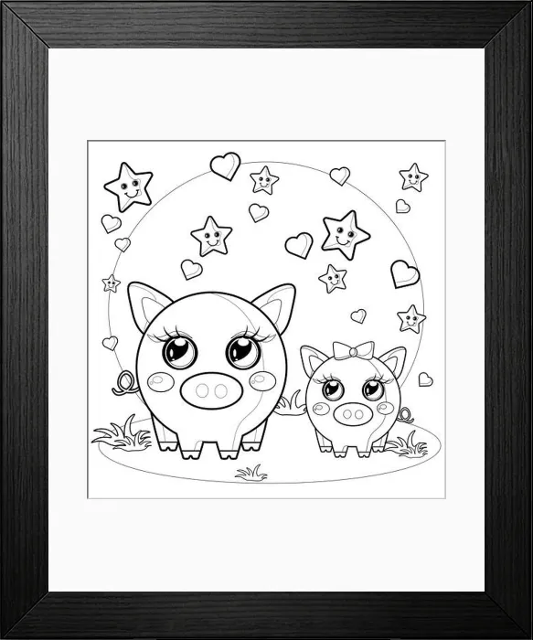 Framed Print : Coloring page for kids and adults. Mermaid colouring book. Cute pigs concept. Flora and fauna, nature. Cartoon outline vector illustration. Children's Framed Print : Coloring page for kids and adults. Mermaid colouring book. Cute pigs concept. Flora and fauna, nature. Cartoon outline vector illustration. Children's