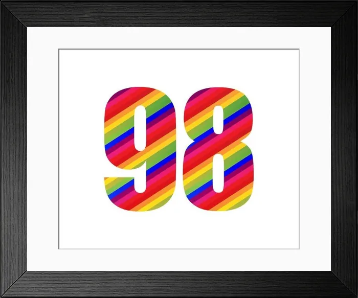Framed Print : 98 Number Rainbow Style Numeral Digit. Colorful Ninety Eight Number Vector Illustration Design Isolated on White Background Framed Print : 98 Number Rainbow Style Numeral Digit. Colorful Ninety Eight Number Vector Illustration Design Isolated on White Background