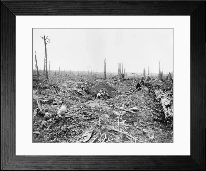 Framed Print : Soldiers digging a communication trench through Delville Wood during the Battle of the Somme