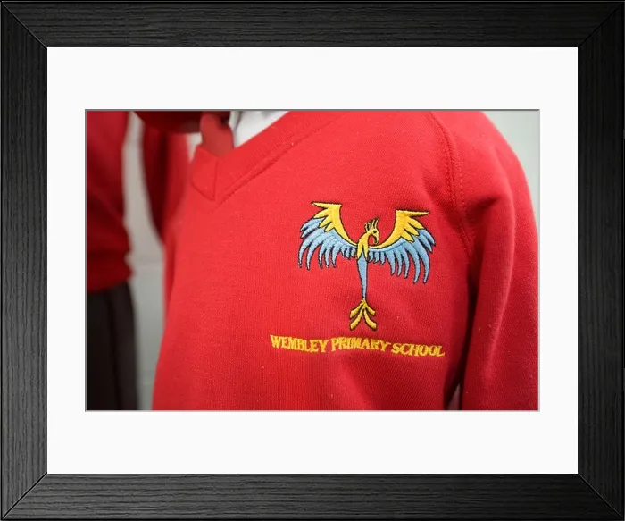 Framed Print : Wembley Primary School uniform on a manequin, not a real pupil Framed Print : Wembley Primary School uniform on a manequin, not a real pupil
