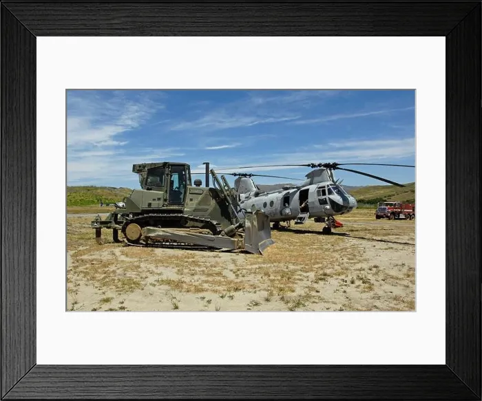 Framed Print : USMC CH-46E Sea Knight with a USMC John Deere bulldozer Framed Print : USMC CH-46E Sea Knight with a USMC John Deere bulldozer