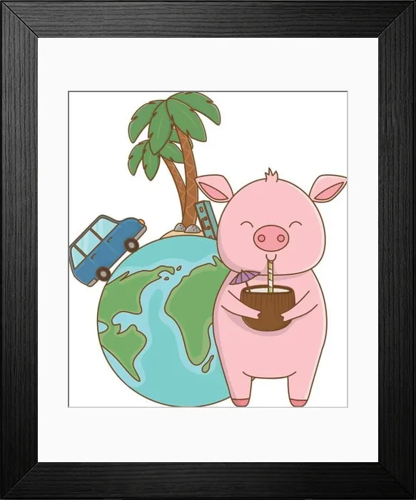 Framed Print : cute animal pig enjoying vacations and summer time, travel and relax cartoon vector illustration graphic design Framed Print : cute animal pig enjoying vacations and summer time, travel and relax cartoon vector illustration graphic design