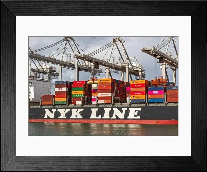 Framed Print : Nyk Line container ship is being loaded by cranes in the Port of Rotterdam. The Netherlands - September 8, 2019 Framed Print : Nyk Line container ship is being loaded by cranes in the Port of Rotterdam. The Netherlands - September 8, 2019