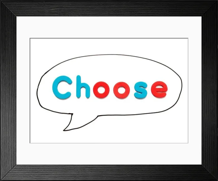 Framed Print : Alphabet letter with word choose in black line hand drawing as bubble speech on white board background